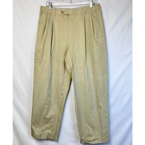 Ermenegildo Zenga Soft Mens 34 Khaki Pleated Straight Leg Cuffed Hem Dress Pants